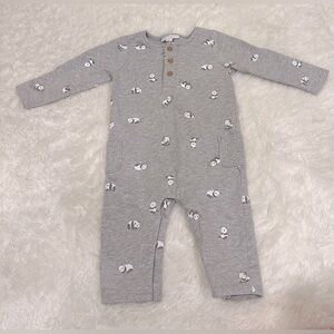 The Little White Company -Light Grey Panda Long Sleeve Long Romper - size 9-12M